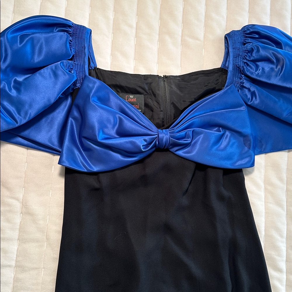 Vintage Designer Dress sapphire blue & black, special occasion